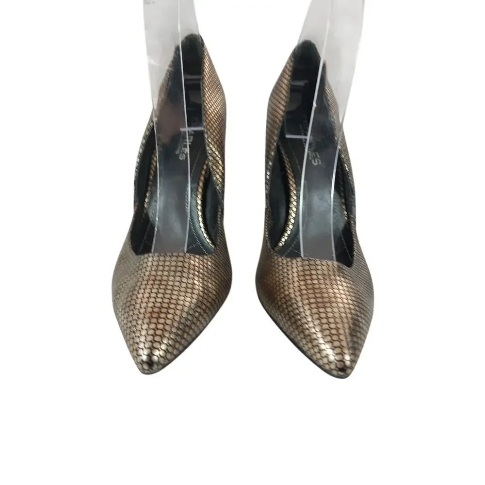 CHARLES DAVID! GORGEOUS BLACK & GOLD MICRO-PATTERNED STILETTO HEELS! SZ 8M